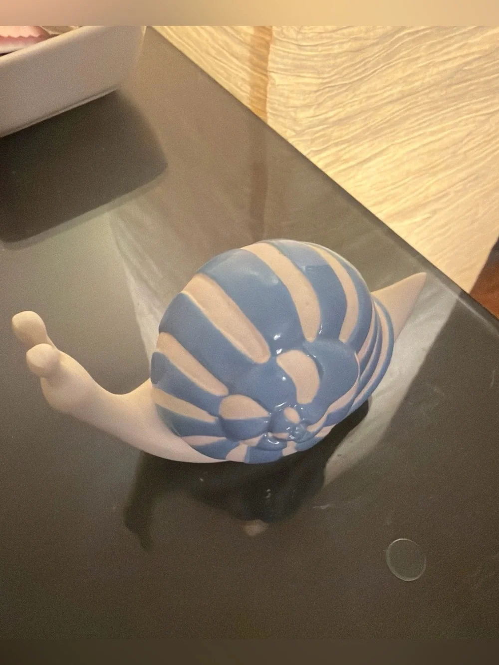 Anthropologie Blue and White Ceramic Snail Figurine Home Art - for tiny trinkets
